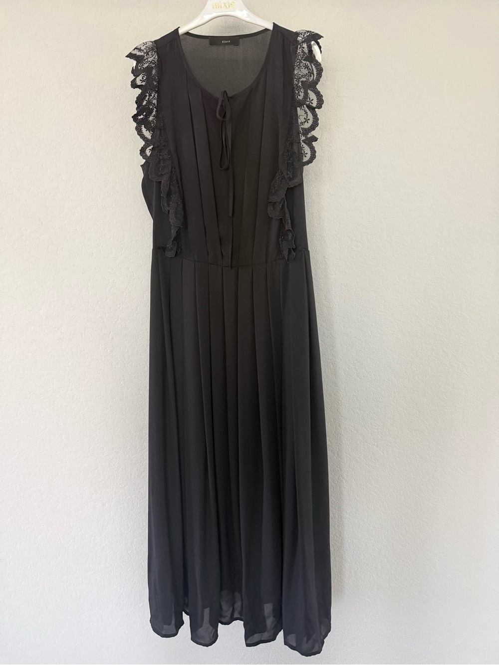 Roman Black Lace-Trim Midi Dress